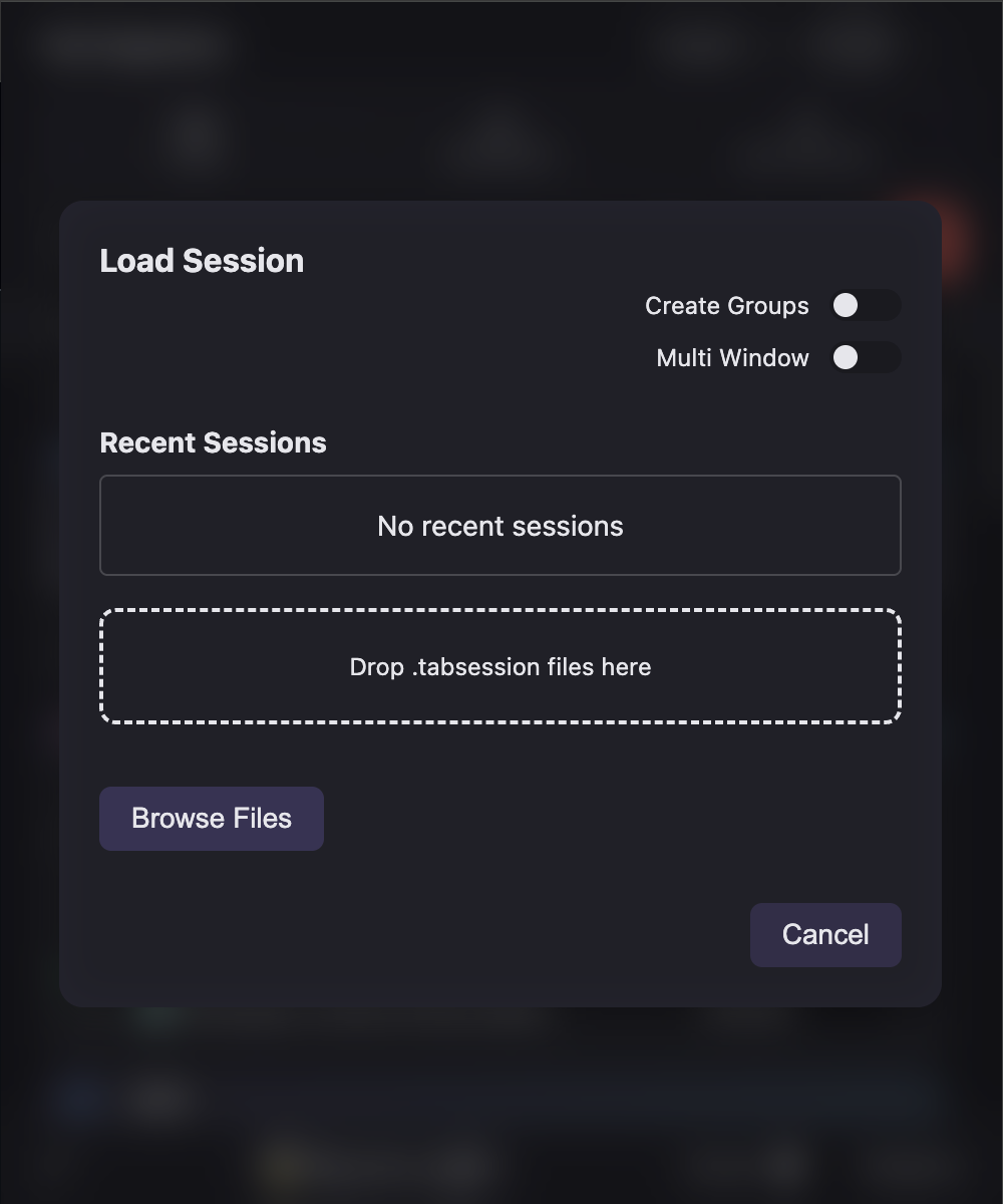 Tab Organizer load saved session selection
